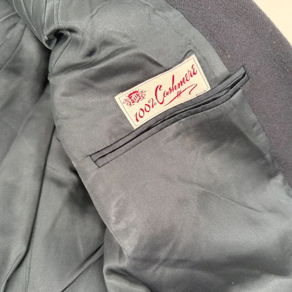 VTG 100% Cashmere Navy Blue Blazer USA Made Classic Tailored Sport Coat 44R‎